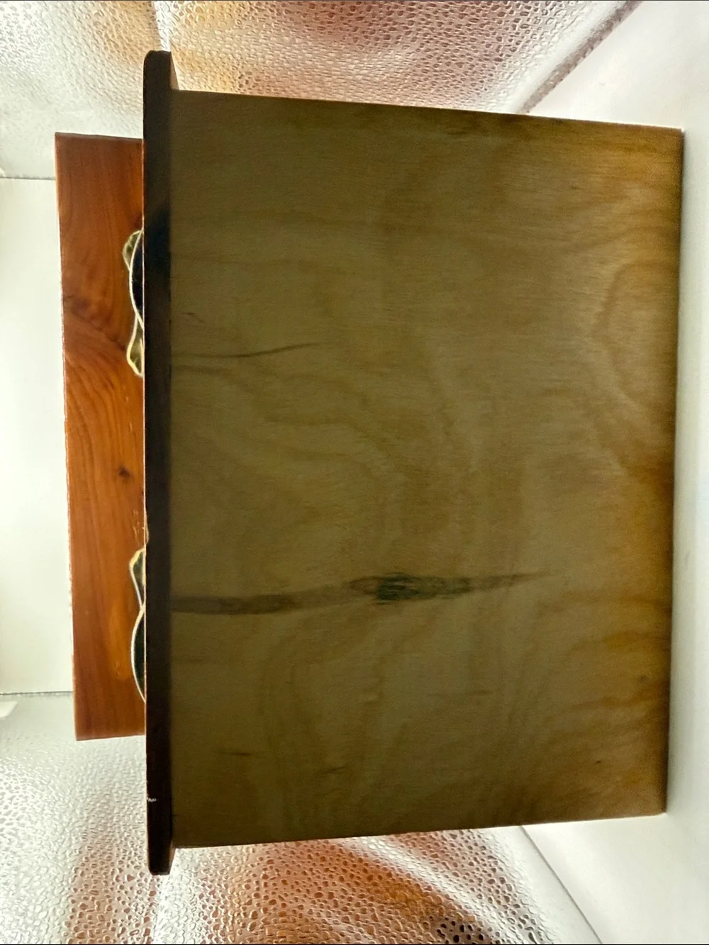 Vtg salesman sample cedar chest features two drawers w/distinctive brass handles